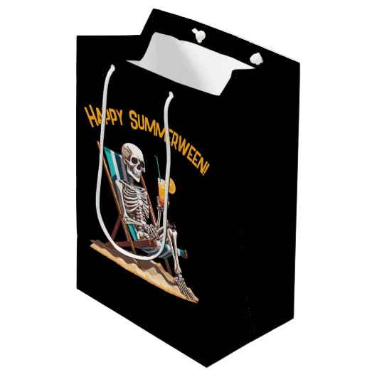 Strandloungen Skeleton Halloween Medium Cadeauzakje (Voorkant Gekanteld)