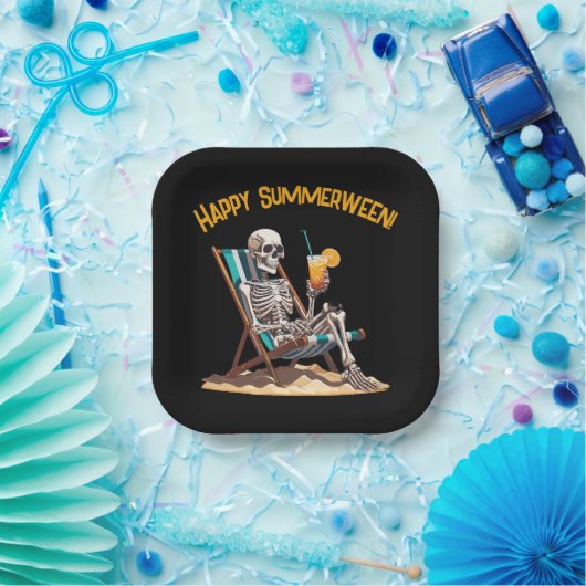Strandloungen Skeleton Halloween Papieren Bordje (Feest)