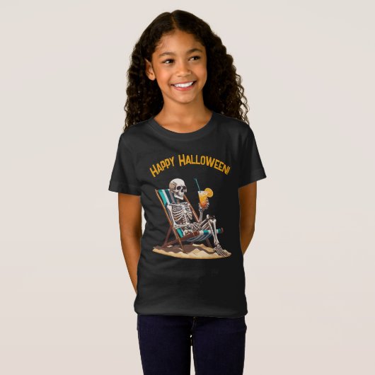 Strandloungen Skeleton Halloween T-shirt (Voorkant volledig)