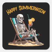 Strandloungen Skeleton Halloween Vierkante Sticker (Voorkant)