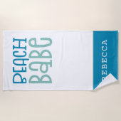 Strandmeisje Funky Typografie Naam Teal Wit Strandlaken (Voorkant)