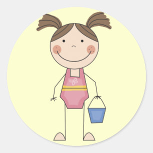 Strandmeisje met emmer Tshirts en geschenken Ronde Sticker