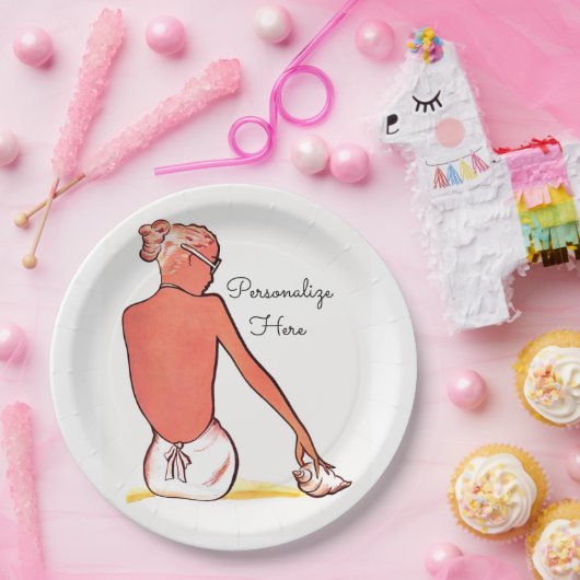  strandmeisje met zeeschelp zomerse elegantie papieren bordje (Feest)