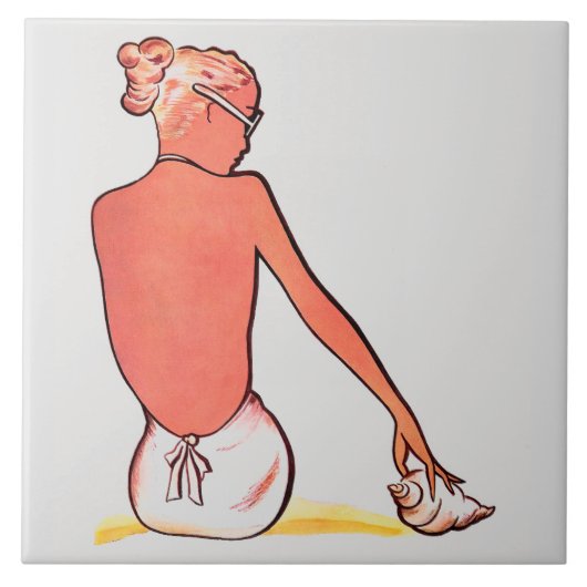  strandmeisje met zeeschelp zomerse elegantie tegeltje (Voorkant)