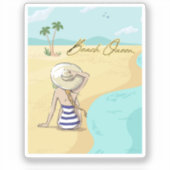 strandmeisje sticker (Voorkant)