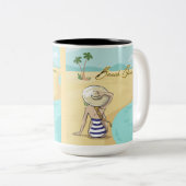 strandmeisje tweekleurige koffiemok (Voorkant rechts)