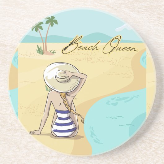 strandmeisje zandsteen onderzetter (Voorkant)