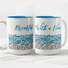 Strandmok Ontbijt Met Uitzicht Tweekleurige Koffiemok