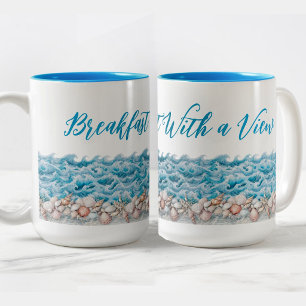 Strandmok Ontbijt Met Uitzicht Tweekleurige Koffiemok
