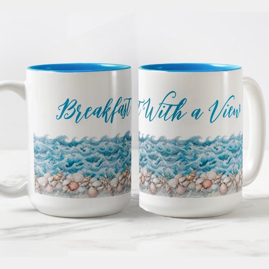Strandmok Ontbijt Met Uitzicht Tweekleurige Koffiemok
