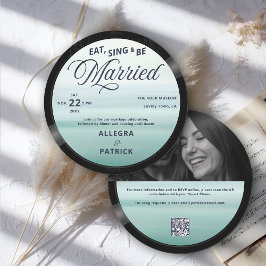 Strandmuziek  Vinyl Alle Een Foto QR Huwelijk Kaart