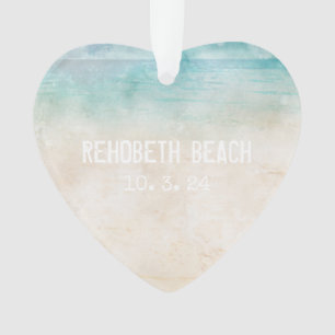 Strandnaam Ocean Aqua Sand Heart DATE Foto Ornament