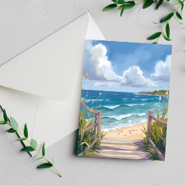 Strandpad Aquarel Kust Oceaan Schilderij Kaart