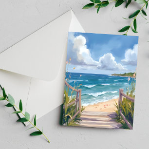 Strandpad Aquarel Kust Oceaan Schilderij Kaart