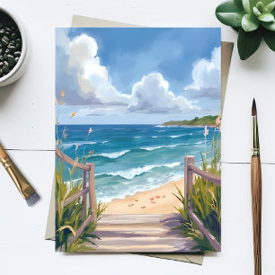 Strandpad Aquarel Kustduinen Oceaan Schilderij Briefkaart