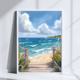 Strandpad Aquarel Kustduinen Oceaan Schilderij Poster