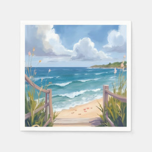 Strandpad Aquarel Kustduinen Oceaan Schilderij Servet