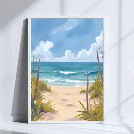 Strandpad | Gekoelde Waterverf Kust Geschilderd Poster
