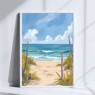 Strandpad   Gekoelde Waterverf Kust Geschilderd Poster