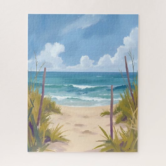 Strandpad | Oceaan Aquarel Kust Geschilderd Legpuzzel (Verticaal)