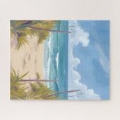 Strandpad | Oceaan Aquarel Kust Geschilderd Legpuzzel (Horizontaal)