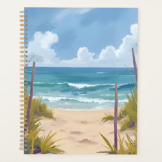 Strandpad | Oceaan Aquarel Kust Geschilderd Planner (Voorkant)