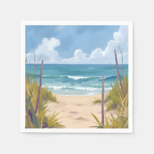 Strandpad   Oceaan Aquarel Kust Geschilderd Servet