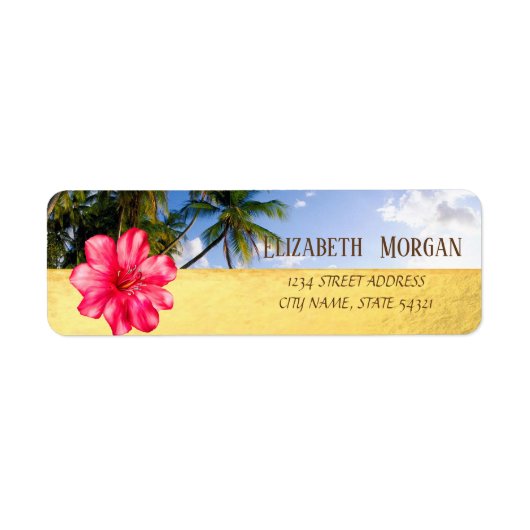 Strandpalm,Hibiscus,Goud Adreslabel Etiket (Voorkant)