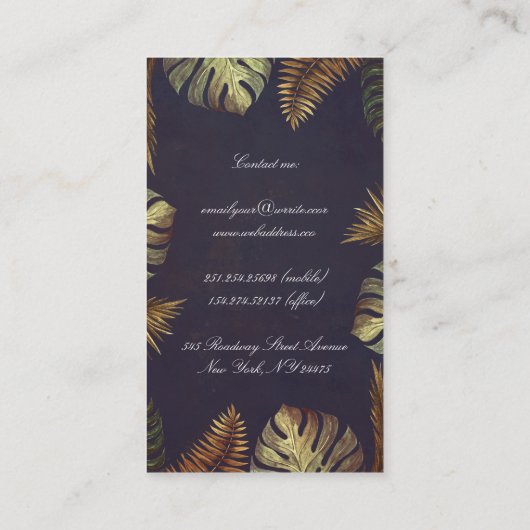 Strandpalmbladeren en String Lights Chique Visitekaartje (Achterkant)