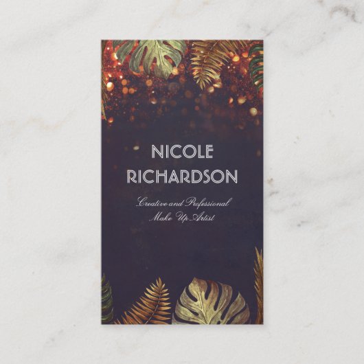 Strandpalmbladeren en  String Lights Chique Visitekaartje (Voorkant)