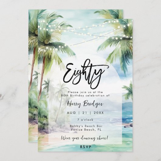 Strandpalmbomen 80ste verjaardagsfeest kaart (Voorkant / Achterkant)