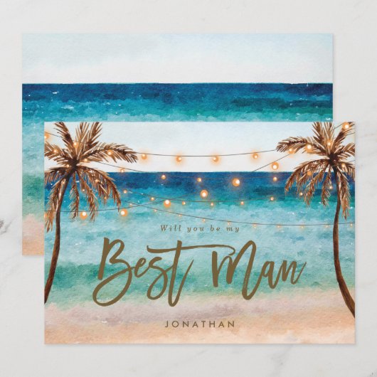 Strandpalmbomen Best Man Proposal Card Bedankkaart (Voorkant / Achterkant)
