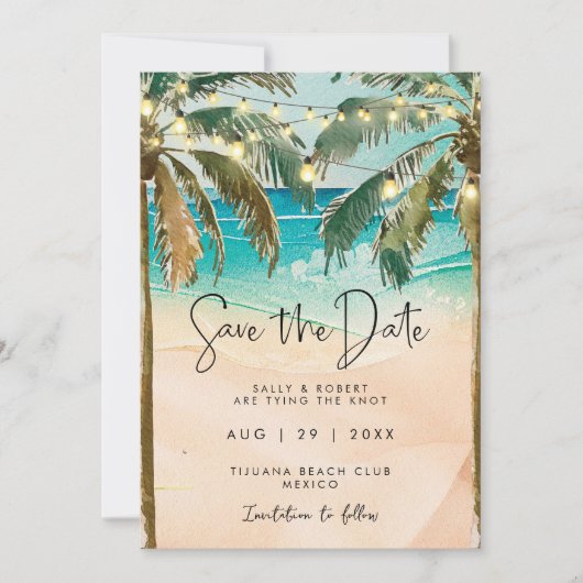 Strandpalmbomen Lichten Bewaar de datumkaart Bedankkaart (Voorkant)