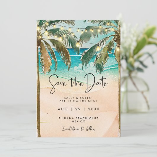 Strandpalmbomen Lichten Bewaar de datumkaart Bedankkaart (Staand voorkant)