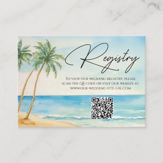 Strandpalmbomen QR Code Trouwcadeau Registry Informatiekaartje (Voorkant)