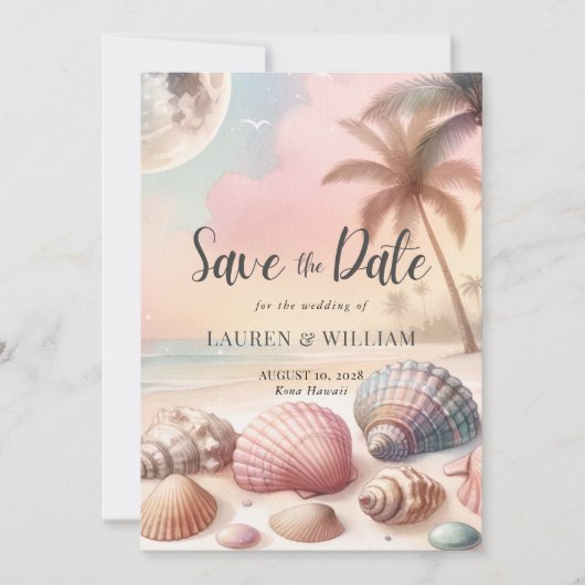 Strandpalmbomen Tropische Waterverf Save The Date (Voorkant)