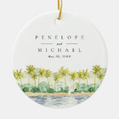 Strandpalmbomen Tropische Waterverf Trouwfoto Keramisch Ornament (Voorkant)