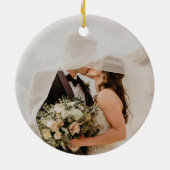 Strandpalmbomen Tropische Waterverf Trouwfoto Keramisch Ornament (Achterkant)