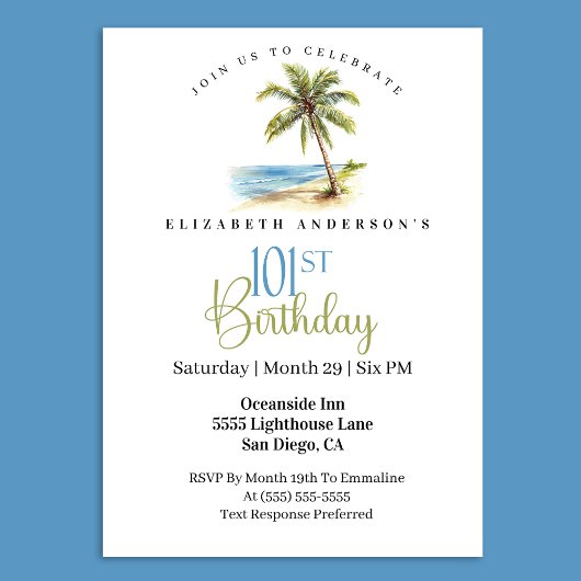 Strandpalmboom 101ste verjaardag kaart