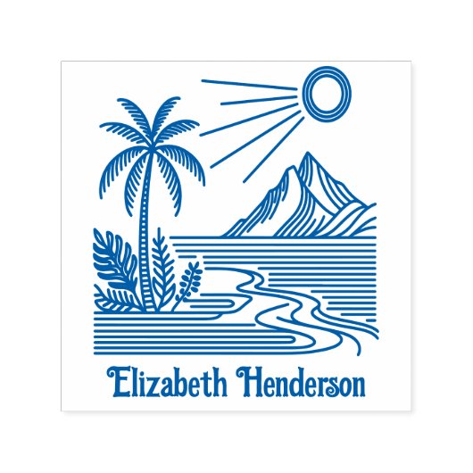Strandpalmboom Berg met optionele naam Zelfinktende Stempel (Design)