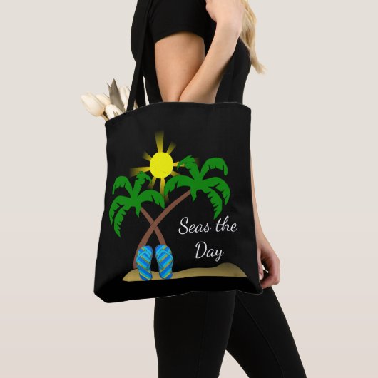 Strandpalmboom en teenslippers tote bag (Dichtbij)