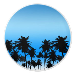 Strandpalmboom Zwart & Blauw Tropisch Keramische Knop