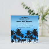 Strandpalmboom Zwart & Blauw Verjaardagsfeest Kaart (Staand voorkant)