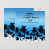 Strandpalmboom Zwart & Blauw Verjaardagsfeestje Kaart (Voorkant / Achterkant)