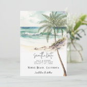 strandpalmboomfoto met datumkaart opgeslagen bedankkaart (Staand voorkant)