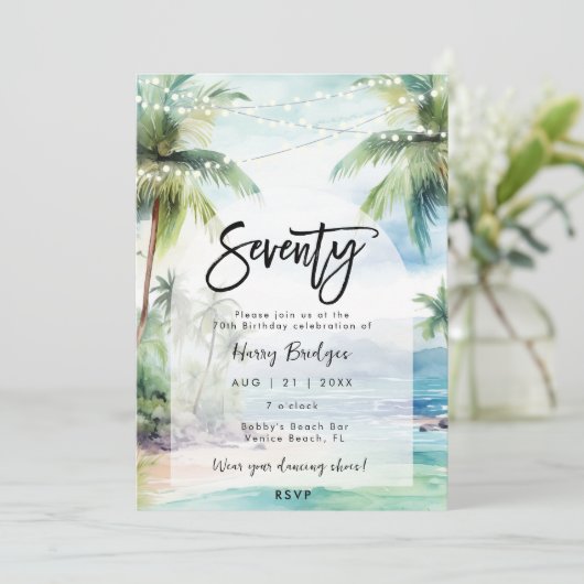 Strandpalmen 70e verjaardagsfeest kaart (Staand voorkant)