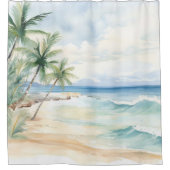 Strandpalmen en oceaangolven douchegordijn (Voorkant)