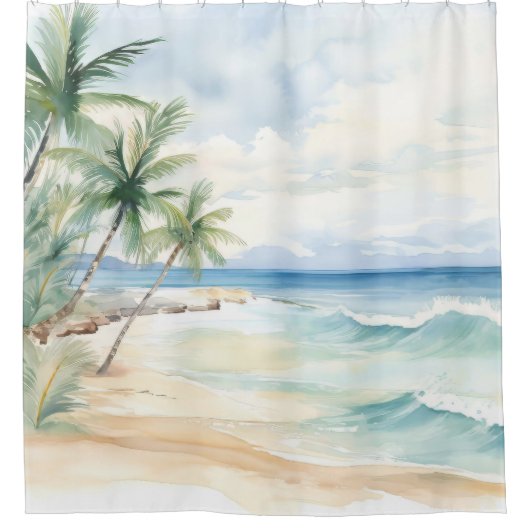Strandpalmen en oceaangolven douchegordijn (Voorkant)
