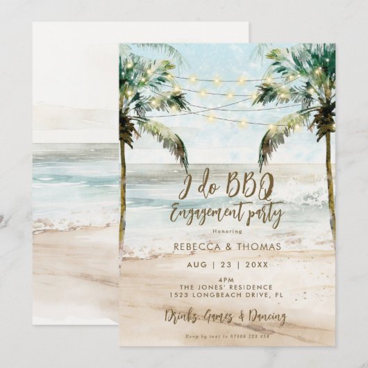 strandpalmen Ik doe BBQ koppels douche uitnodiging (Voorkant / Achterkant)