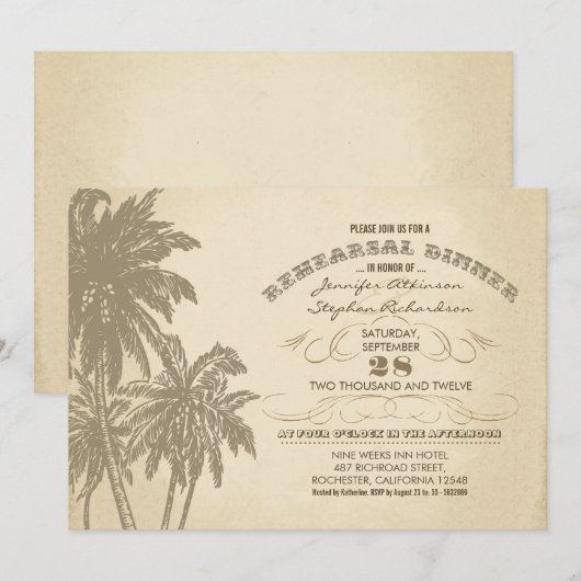  strandpalmen repetitie dineruitnodigingen kaart (Voorkant / Achterkant)